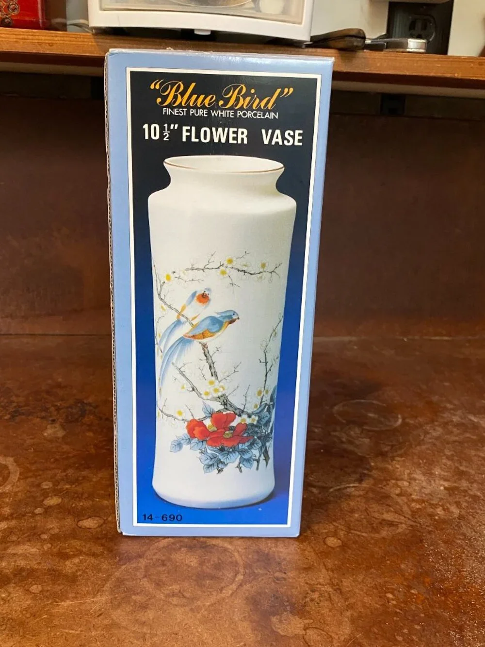 1960s NIB 10.5-inch Blue Bird Japanese Porcelain Vase Made by Jay Vintage